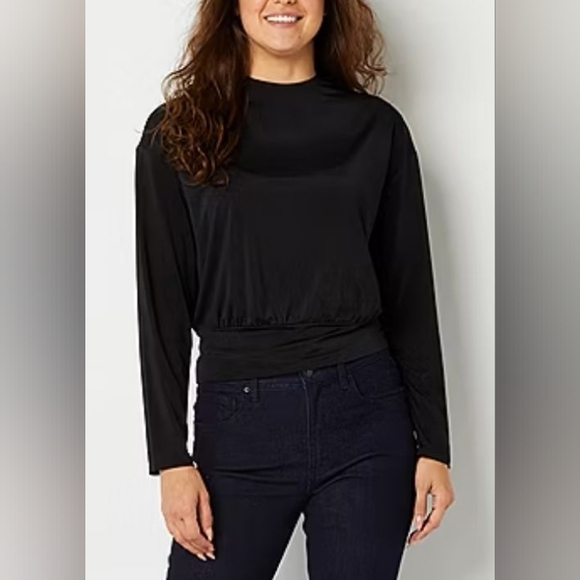 Worthington Tops - Worthington Women's Long Sleeve Mock Neck Top Black Size L